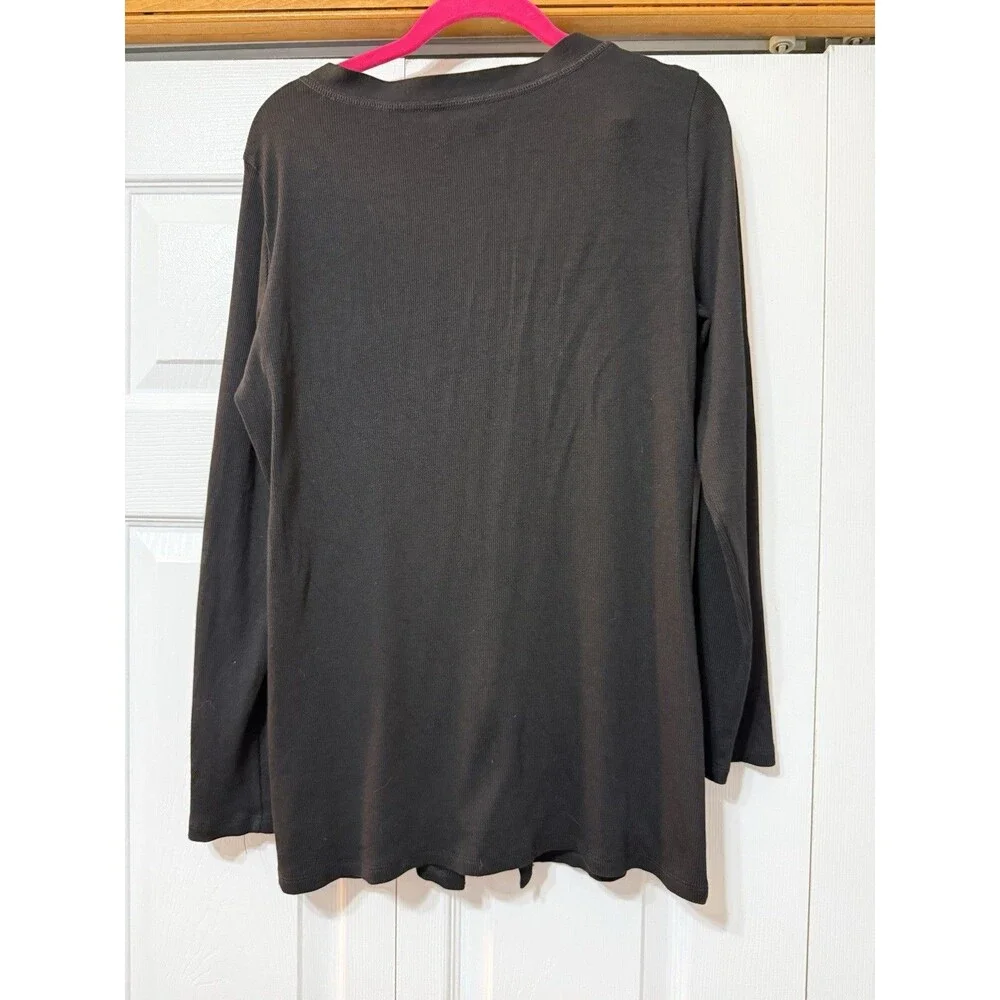Elie Tahari Black Rib-Knit V-Neck Button Front Cardigan Sweater Women’s L